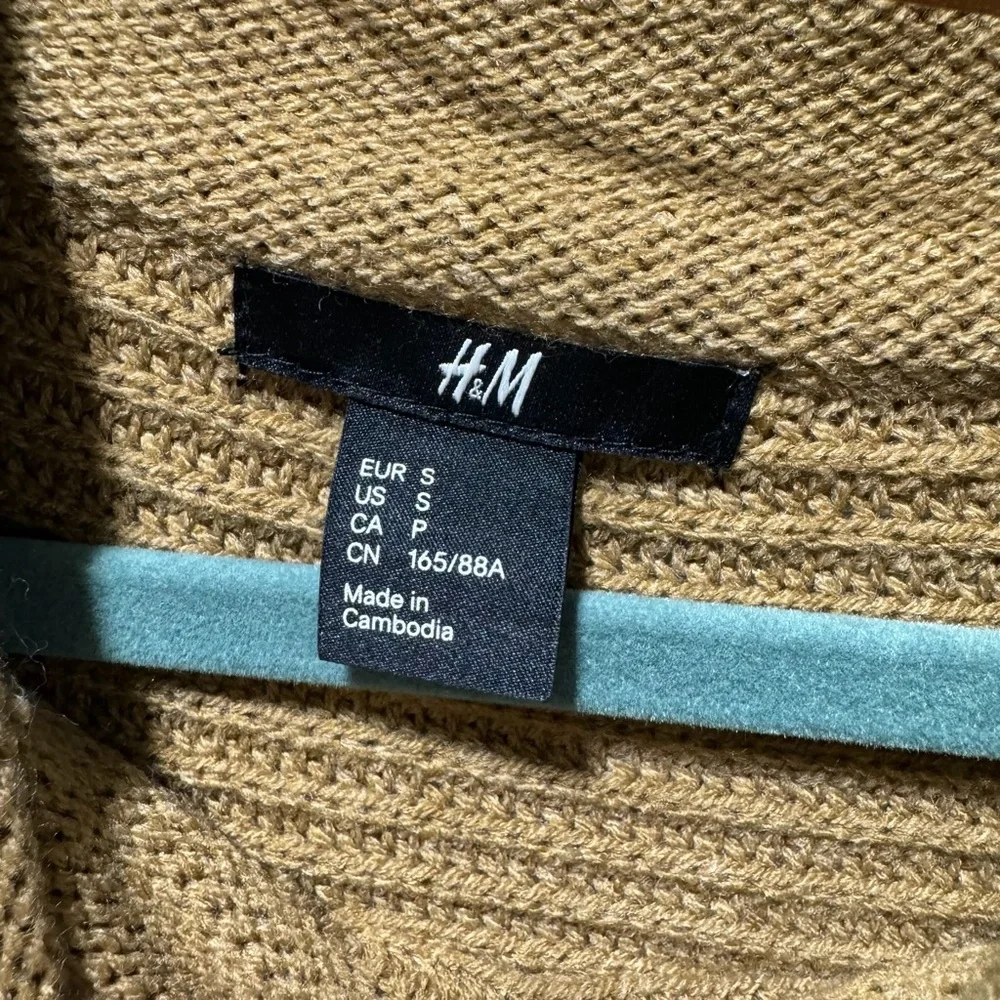 H&M Womens Sweater Brown Boxy Oversized Cable Knit Pockets Size S